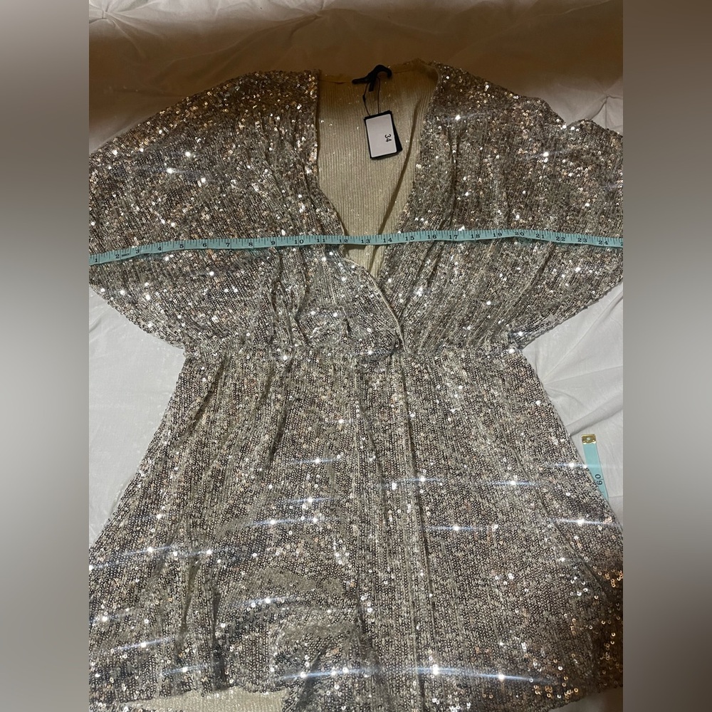 Maje NWT Silver Sequin Long Sleeve Romper - Picture 15 of 16